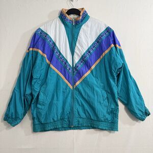 Vtg 80s BOLD SPIRIT Nylon Windbreaker Jacket Men Medium Colorblock Track Sport